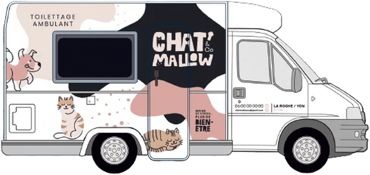 Le camping-car CHAT'MALLOW & CO, salon de toilettage mobile à La Roche-sur-Yon